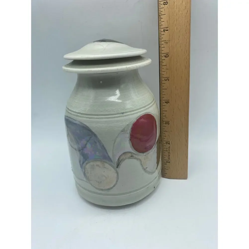 Blue, silver‎  & Red Ceramic Lidded Jar pottery, Modern Abstract design function
